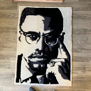 Black and White Malcom X Portrait Rug